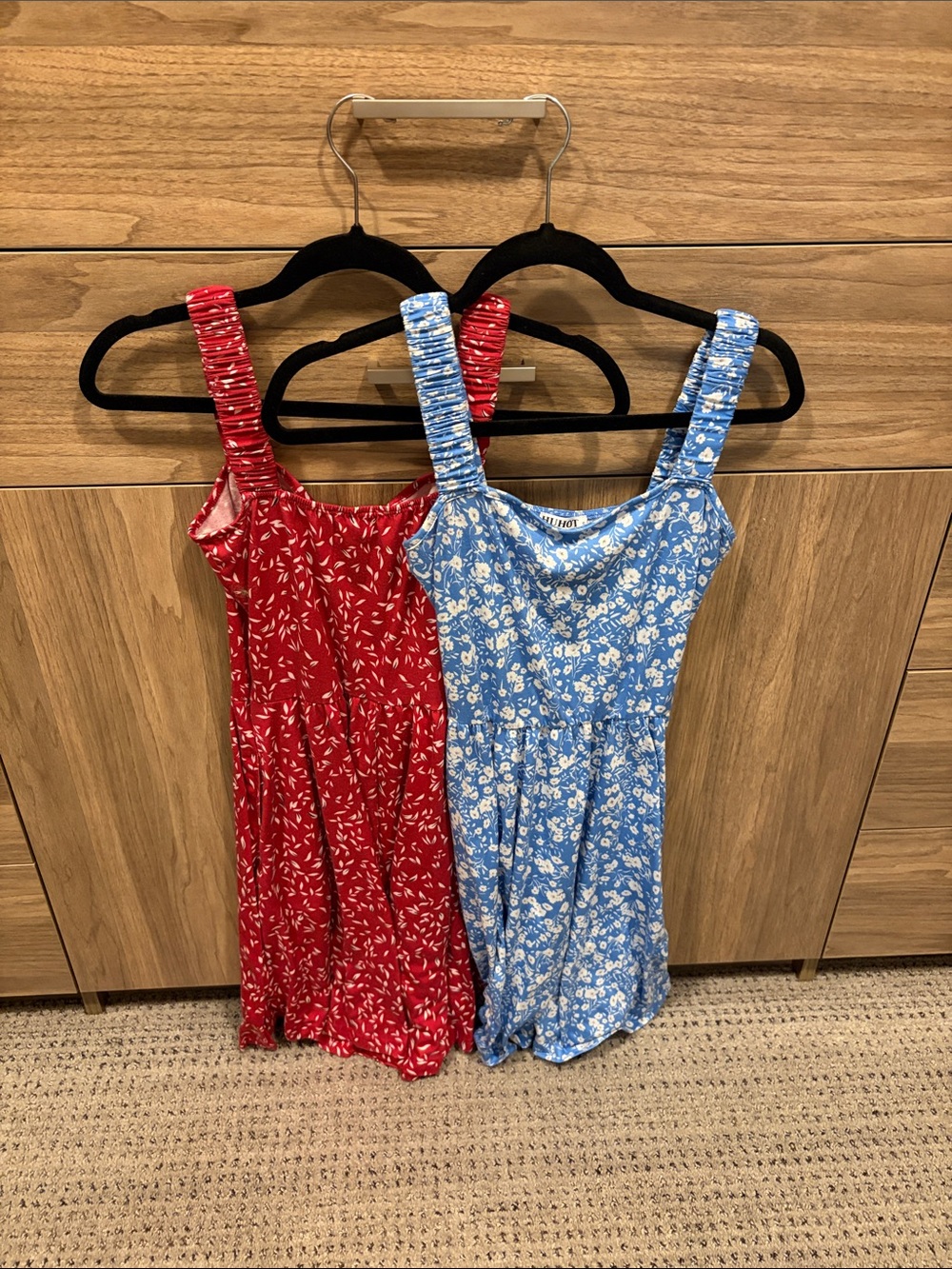 Sleeveless Floral One-Piece Dress - Red and Blue